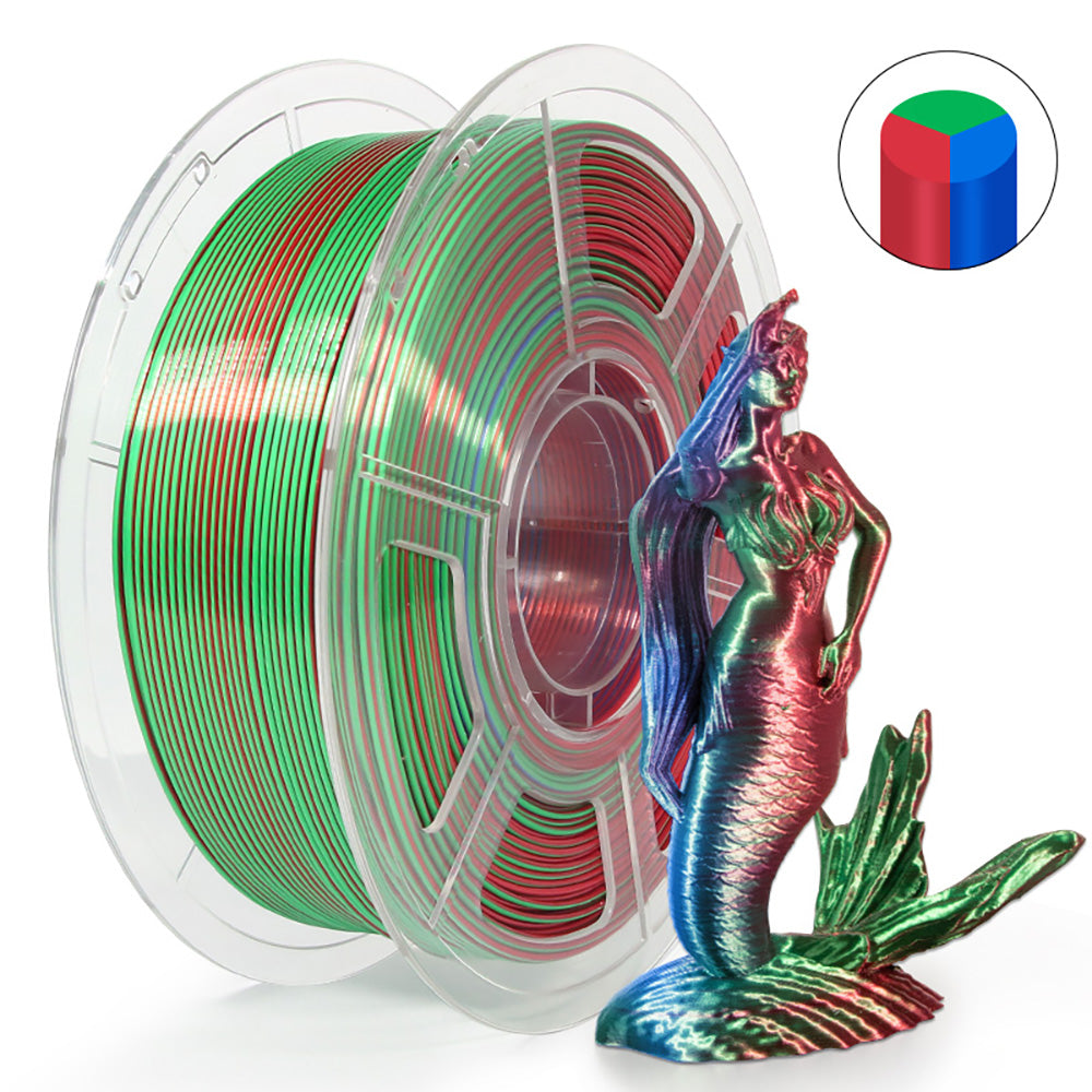 Mingda seda tricolor Pla filamento, 1,75mm para impresora 3D, filamento Pla brillante filamento 1kg(2.2lbs), rojo verde azul