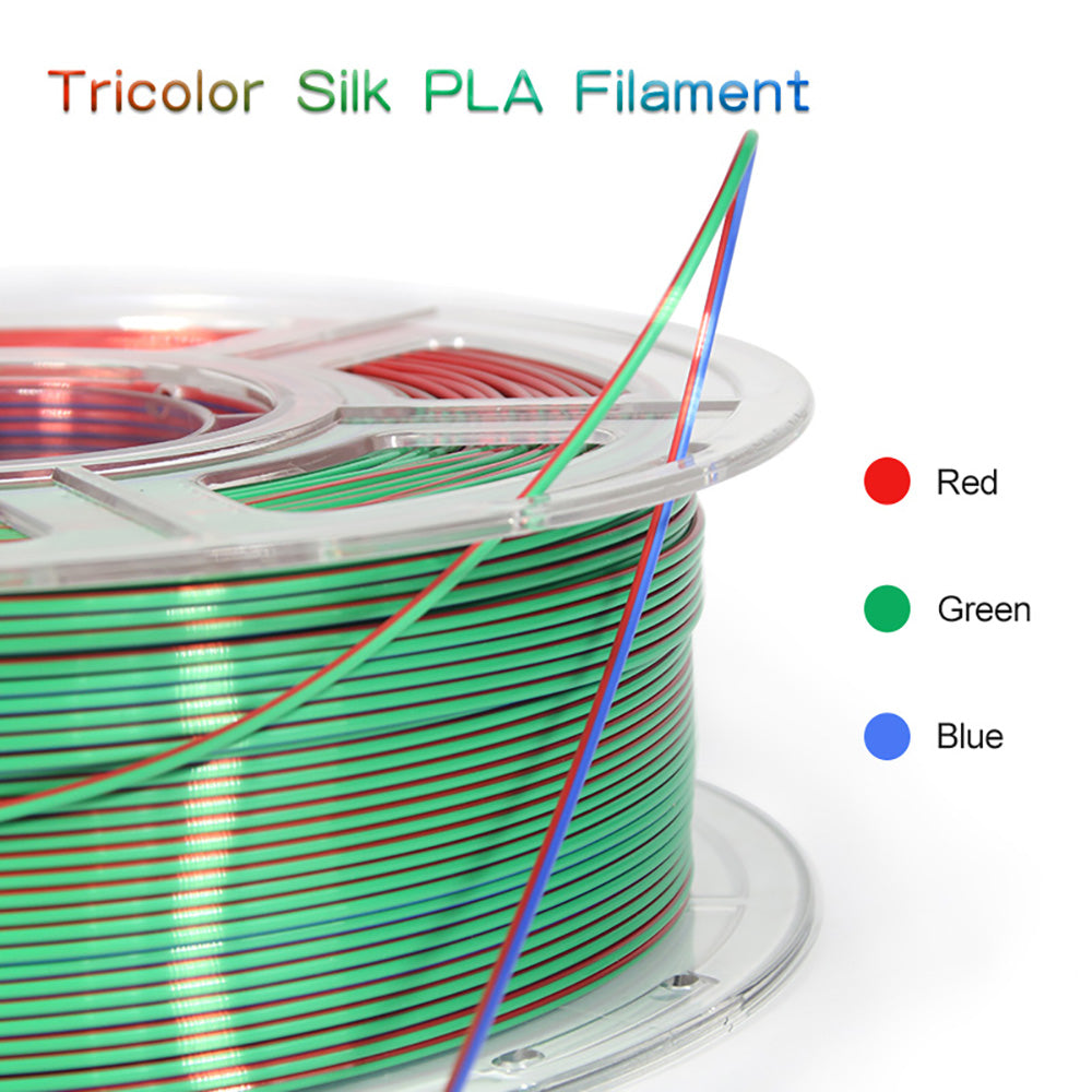 Mingda seda tricolor Pla filamento, 1,75mm para impresora 3D, filamento Pla brillante filamento 1kg(2.2lbs), rojo verde azul