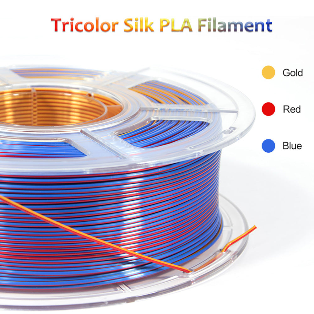 MINGDA Filamento de seda tricolor PLA, 1,75mm para impresora 3D, filamento PLA brillante filamento 1kg (2,2 lbs), oro rojo azul