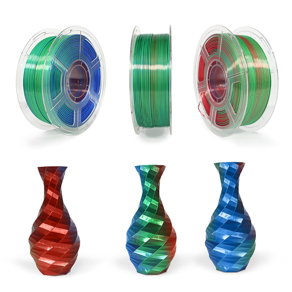 Mingda seda tricolor Pla filamento, 1,75mm para impresora 3D, filamento Pla brillante filamento 1kg(2.2lbs), rojo verde azul