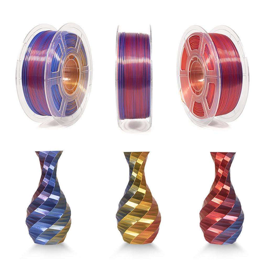 MINGDA Filamento de seda tricolor PLA, 1,75mm para impresora 3D, filamento PLA brillante filamento 1kg (2,2 lbs), oro rojo azul