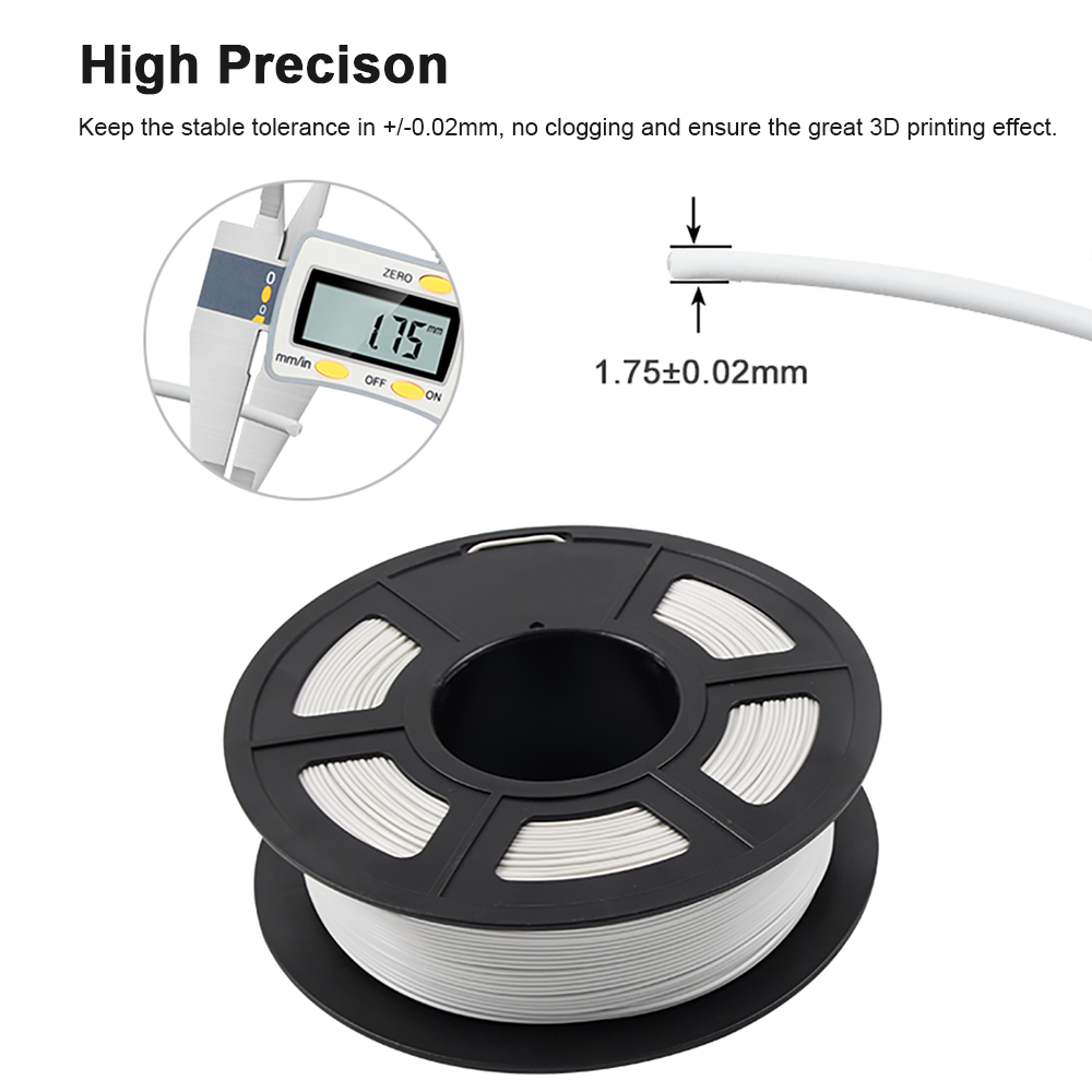 MNGDA Filamento PLA de color blanco, 1,75mm para impresora 3D, 1kg, blanco
