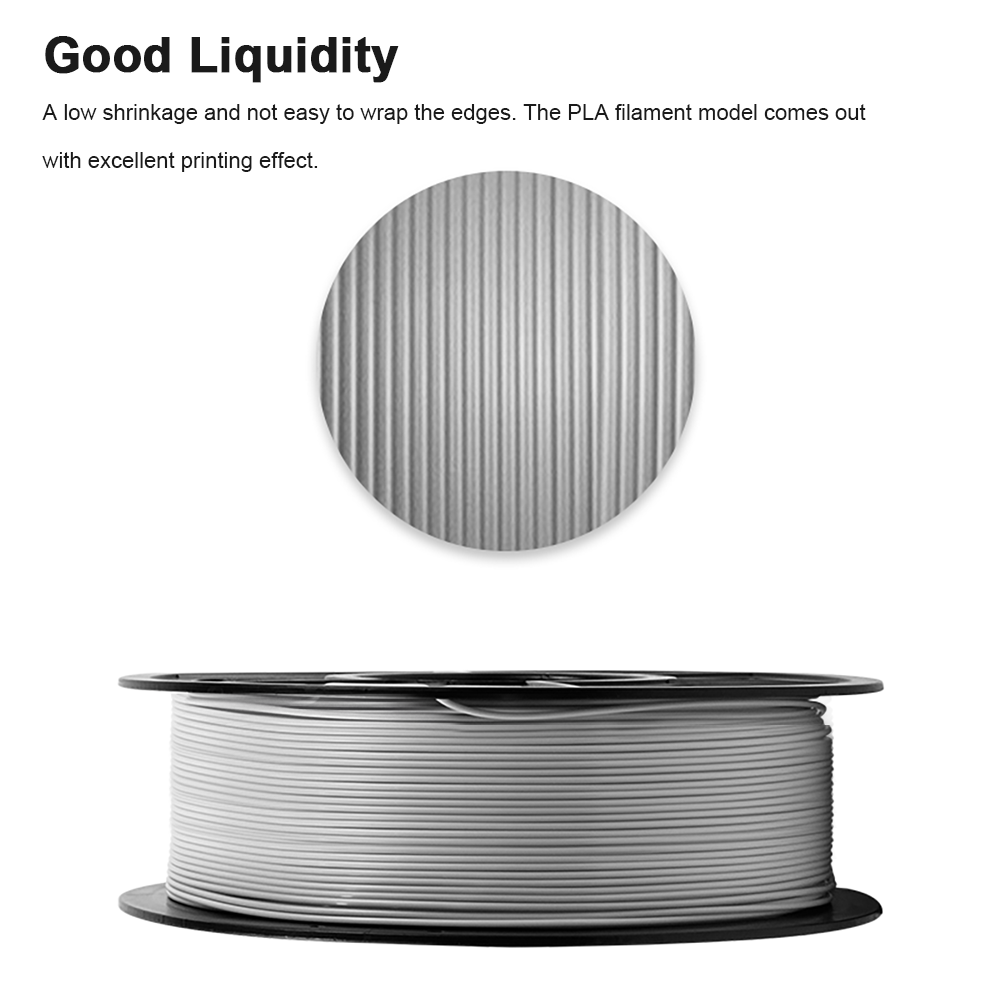 MNGDA Filamento PLA de color plata, 1,75mm para impresora 3D, 1kg(2.2lbs), plata.