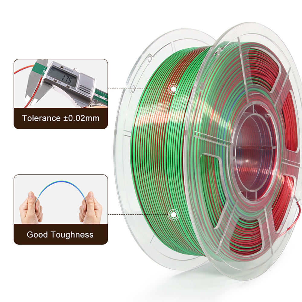 Mingda seda tricolor Pla filamento, 1,75mm para impresora 3D, filamento Pla brillante filamento 1kg(2.2lbs), rojo verde azul