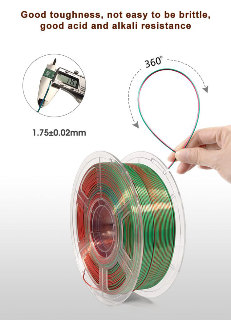 Mingda seda tricolor Pla filamento, 1,75mm para impresora 3D, filamento Pla brillante filamento 1kg(2.2lbs), rojo verde azul